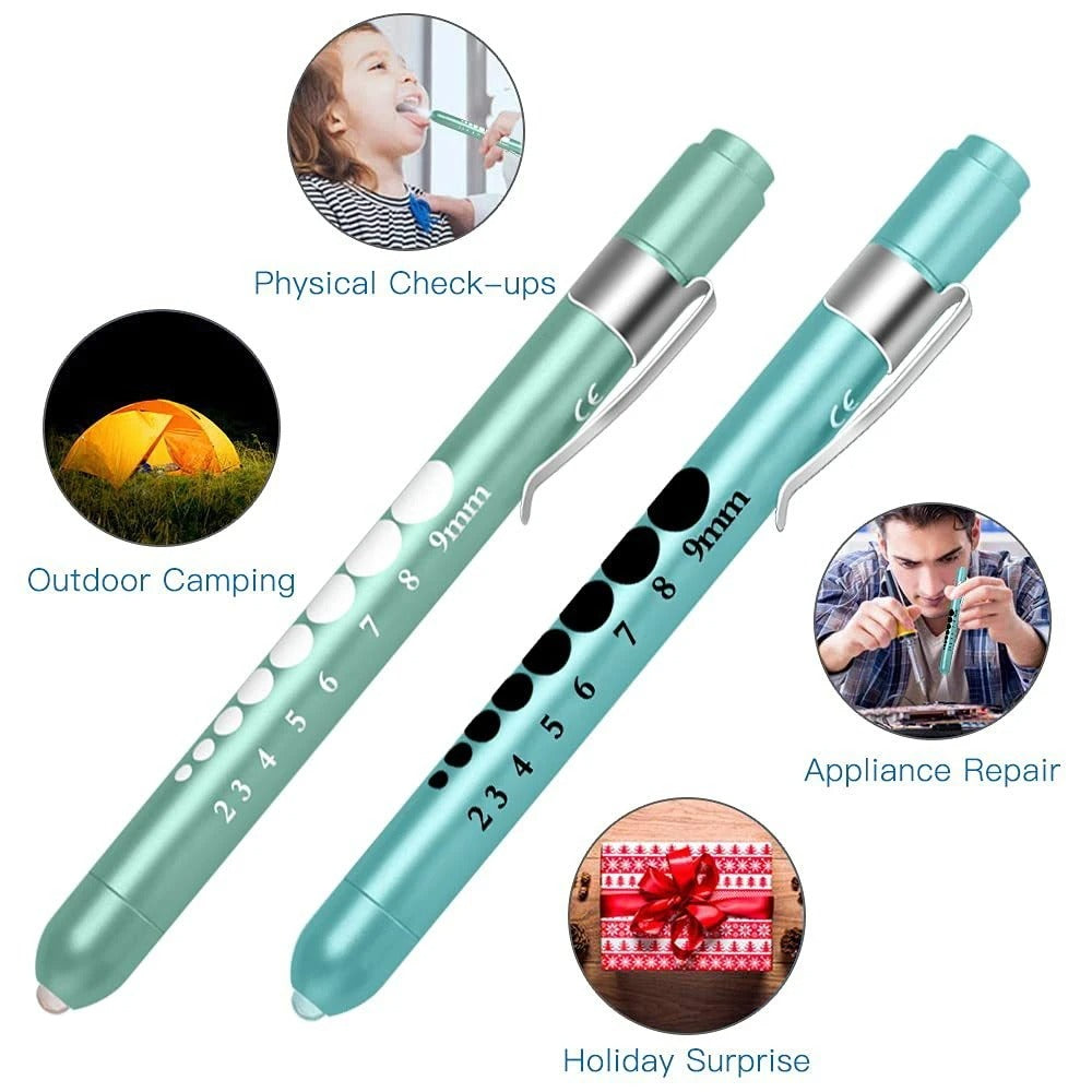 1Pc Reusable LED Medical Penlight Flashlight with Pupil Gauge Pocket Clip Pen