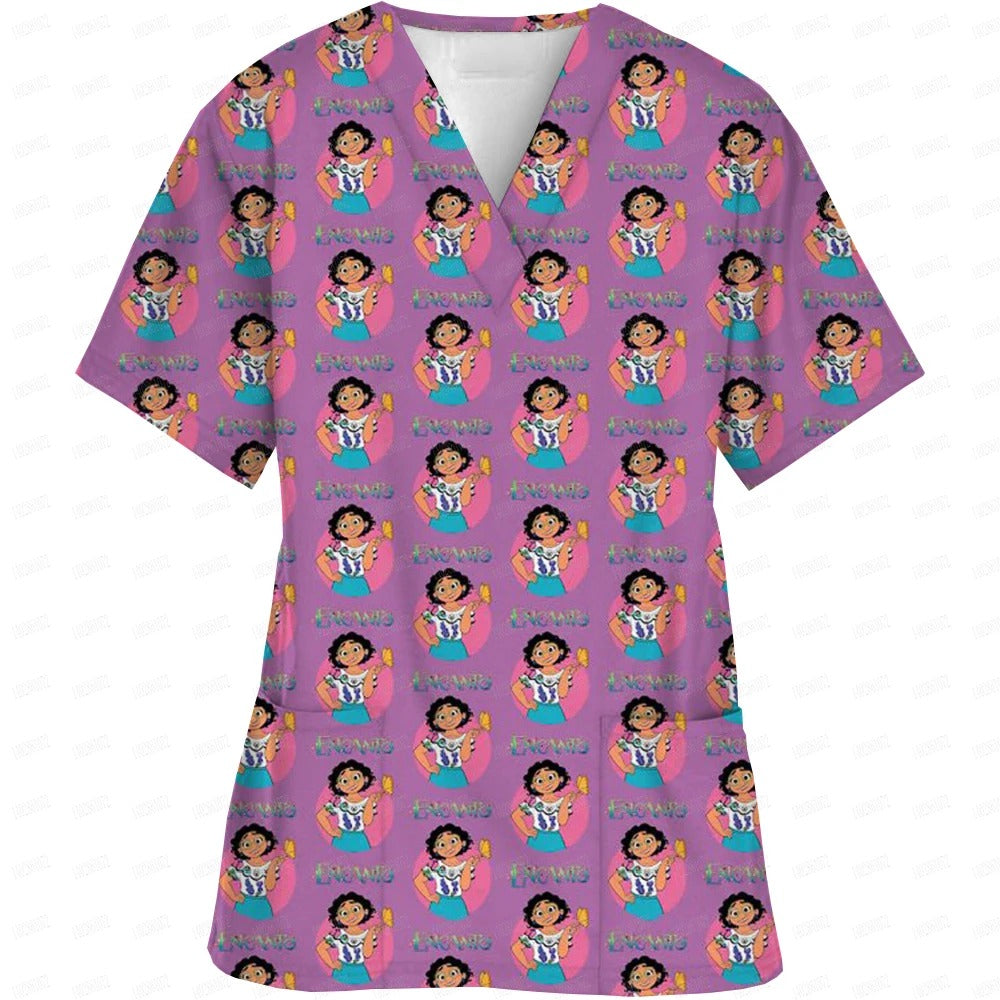 High-quality Disney Print Top Accessories Doctors Medical Uniform Hospital Nurse Beauty Salon Scrubs