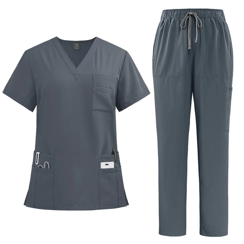 Scrubs Medical Uniform Short Sleeve Tops + Pants Nursing Uniform