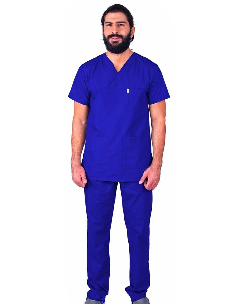 Men Scrub Set Plus Size Short Sleeve Classic V Neck Top Doctor Nurse Surgery Room Uniform