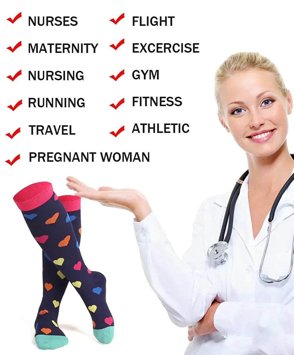 PR 6/7 Pairs Compression Socks Women Men Knee High Sports Socks for Running