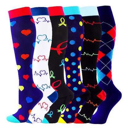 PR 6/7 Pairs Compression Socks Women Men Knee High Sports Socks for Running