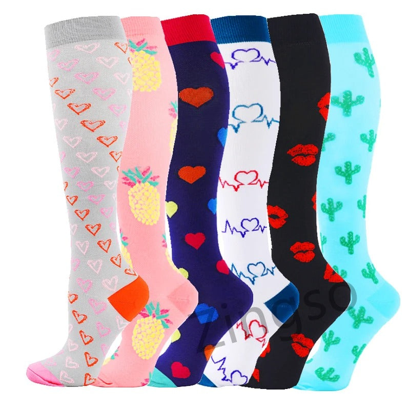 PR 6/7 Pairs Compression Socks Women Men Knee High Sports Socks for Running