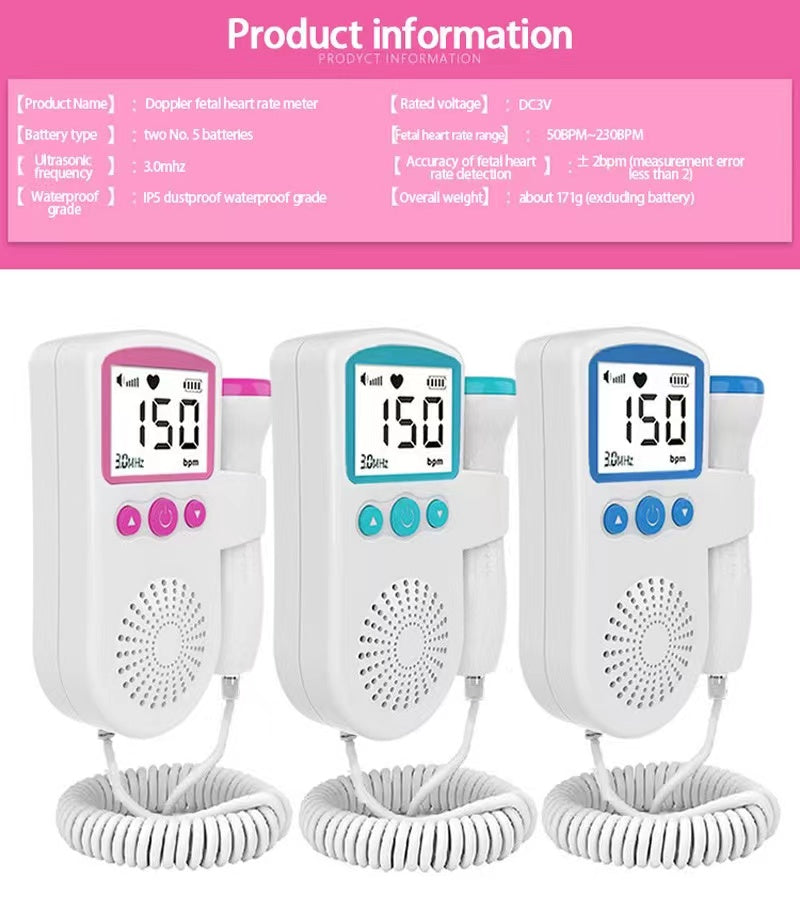 Pocket Fetal Doppler Baby Heart Rate Stethoscope Monitor for Pregnancy