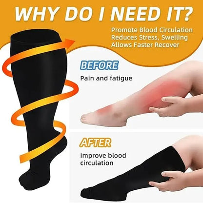 Compression Socks for Women Men Wide Calf Extra Large Knee High Flight Sock for Circulation Support