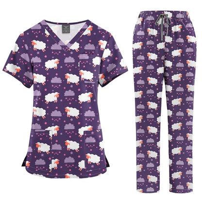 Fashion Print Medical Uniforms Cartoon Hospital Scrubs Sets