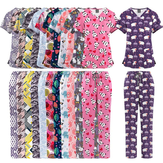 Fashion Print Medical Uniforms Cartoon Hospital Scrubs Sets
