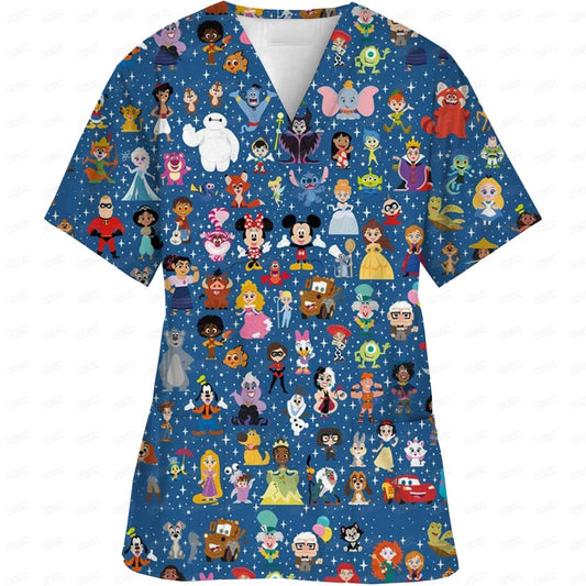 High-quality Disney Print Top Accessories Doctors Medical Uniform Hospital Nurse Beauty Salon Scrubs