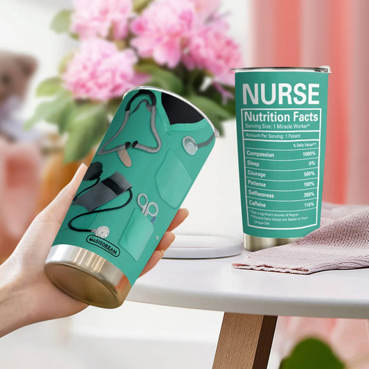 1pc 20oz Nurse Nutrition Facts Tumbler Stainless Steel Insulated Travel Coffee Cup