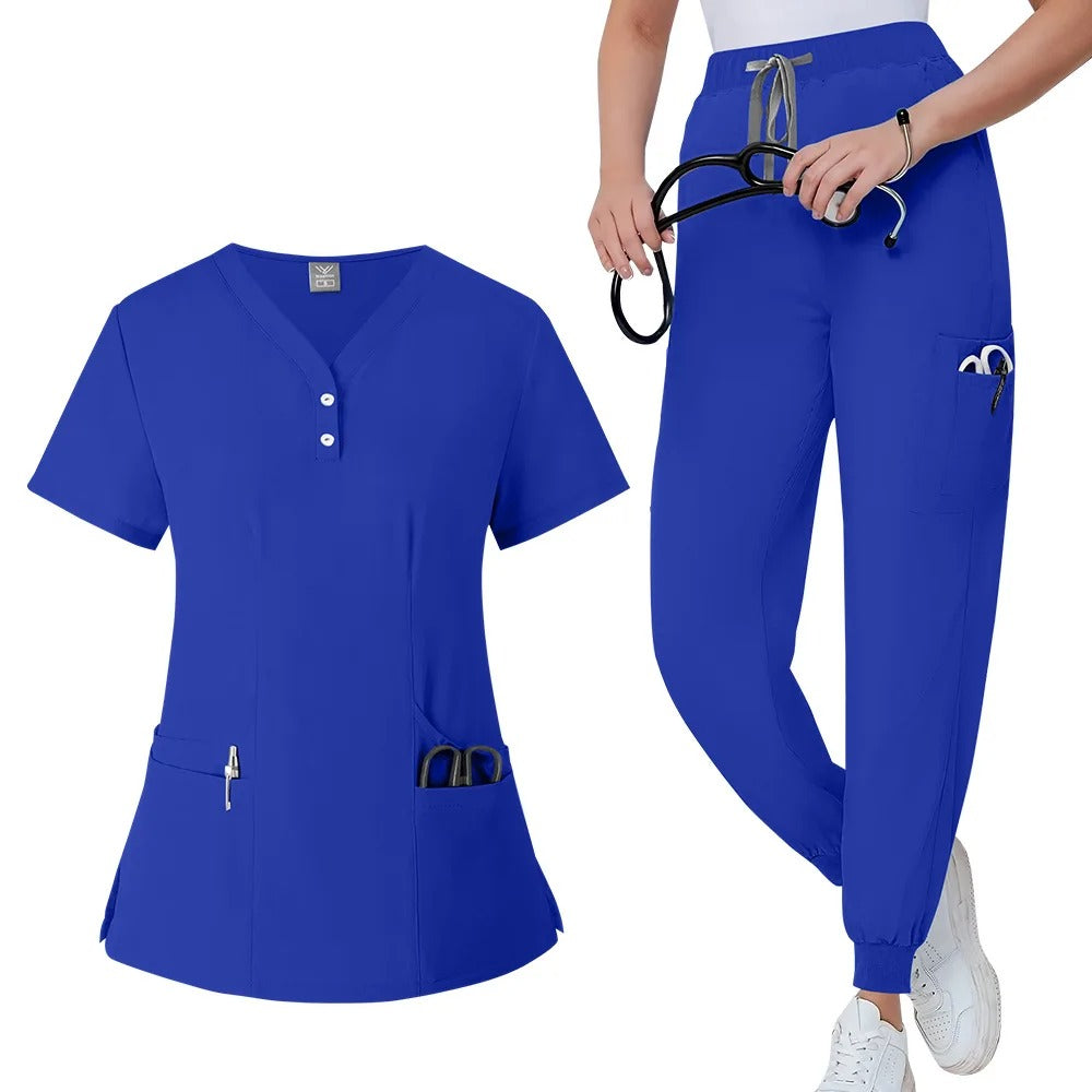 Scrubs Medical Uniform Short Sleeve Tops + Pants Nursing Uniform