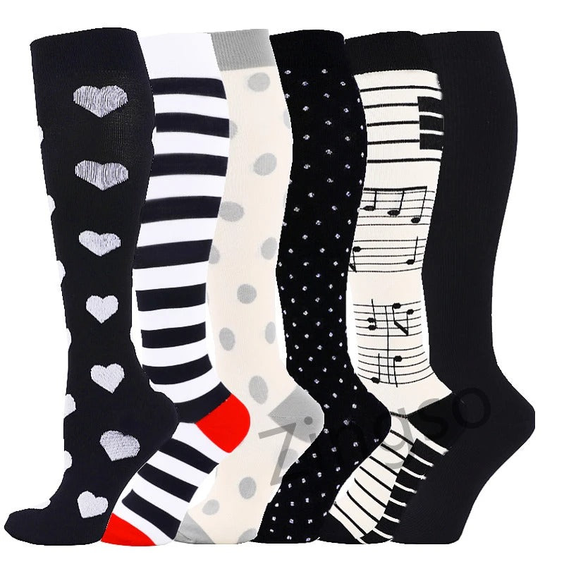 PR 6/7 Pairs Compression Socks Women Men Knee High Sports Socks for Running