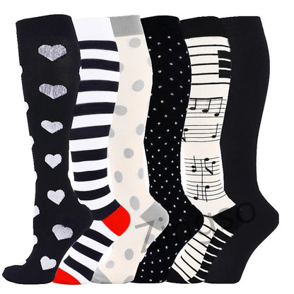 PR 6/7 Pairs Compression Socks Women Men Knee High Sports Socks for Running