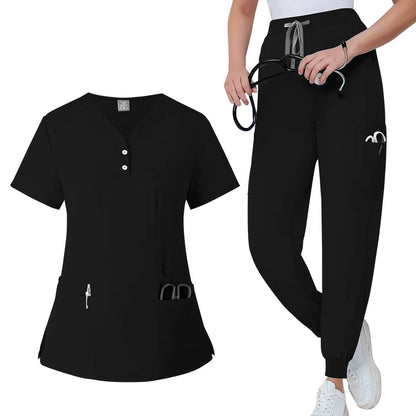 Scrubs Medical Uniform Short Sleeve Tops + Pants Nursing Uniform